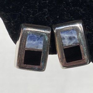 Taxco Enamel and abalone insets on sterling silver post earrings.